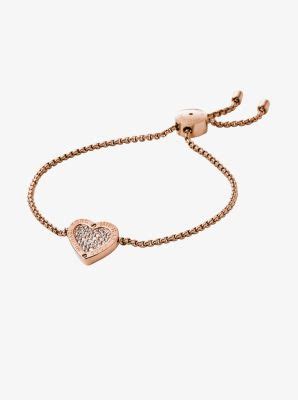 MICHAEL KORS Heritage Silver Heart Slider Bracelet Crystals 